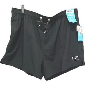 SPEEDO Mens Black Swim Shorts Trunks Sz XXL UPF 50+ Elastic Waist Lined 4" NWT
